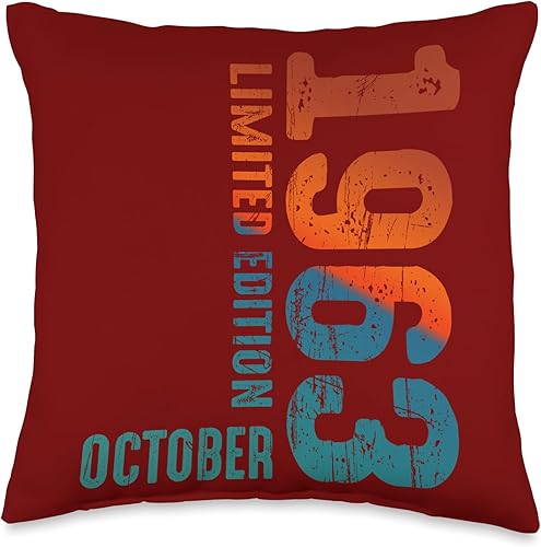 Birth Since Month October 1963 Retro Vintage Year Since Limited Edition October Year Retro 1963 Throw Pillow, 16x16, Multicolor