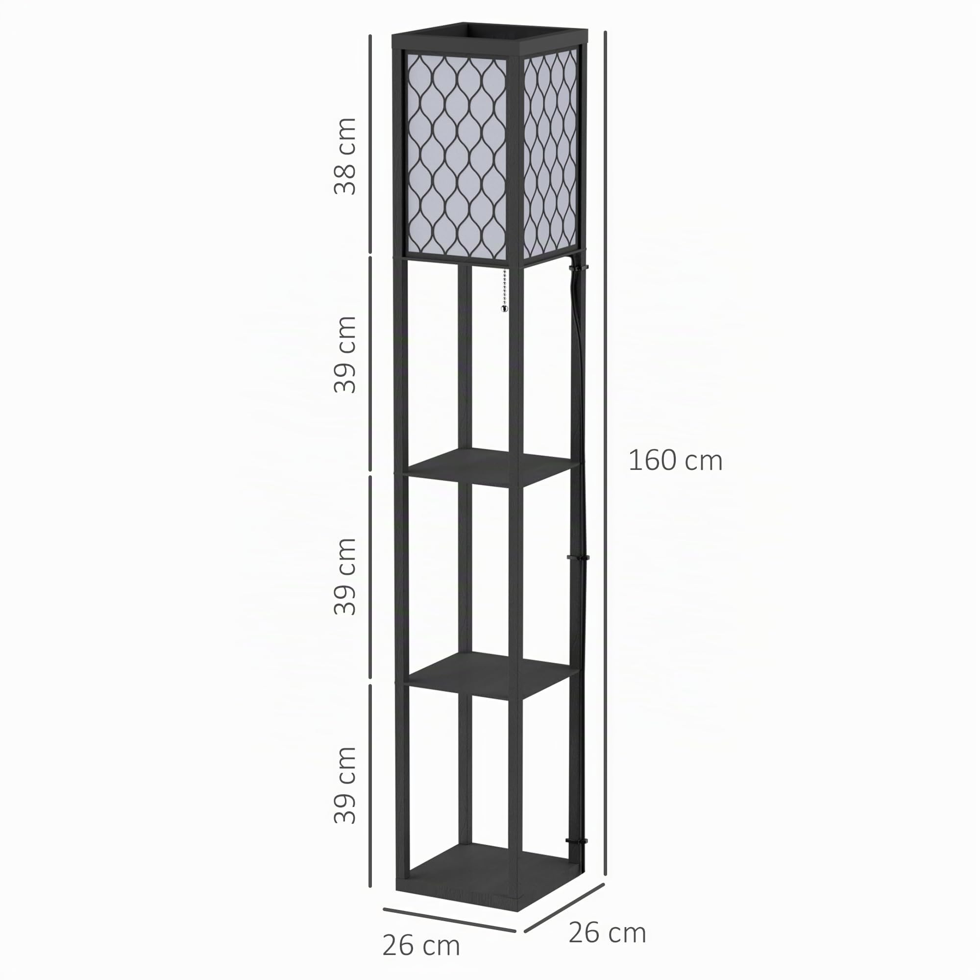 HOMCOM Lampadaire Étagère Lampe Étagère 26L x 26l x 160H cm MDF Noir