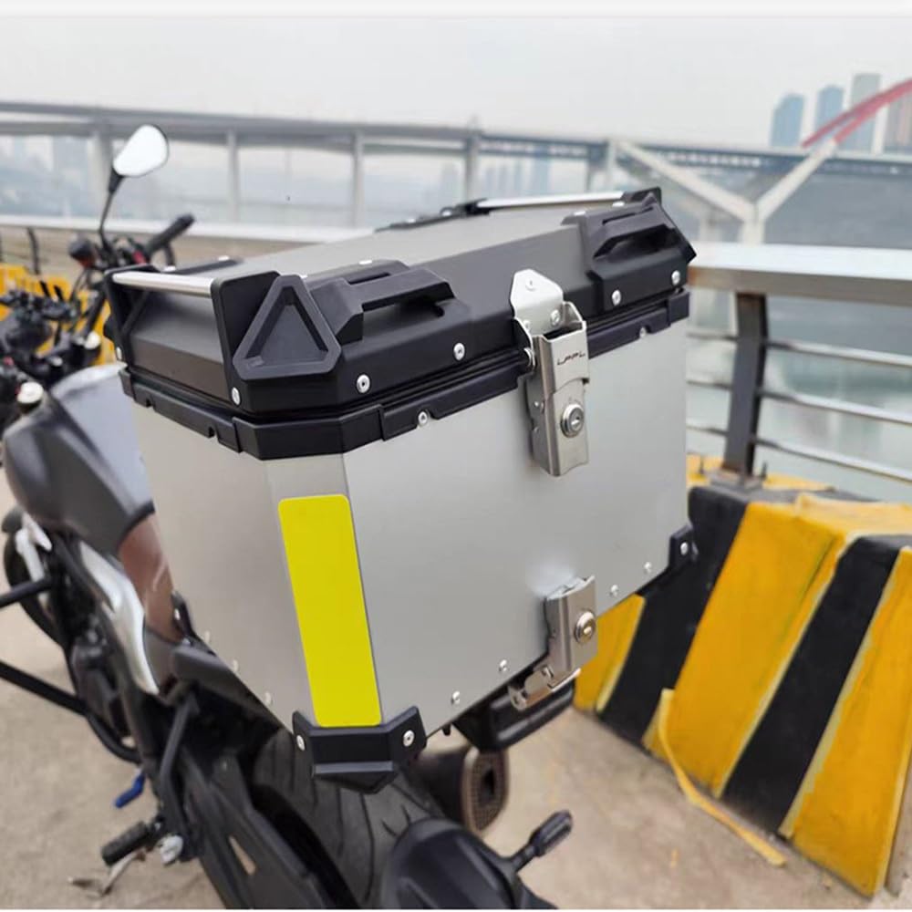 Universal Baúl De Moto,Motocicleta Topcase Grande Capacidad 28/36/45/55/65/80/100L,Maletero De Moto De Aluminio, Baul Moto con Desenganche RáPido Base(Plata,45L)