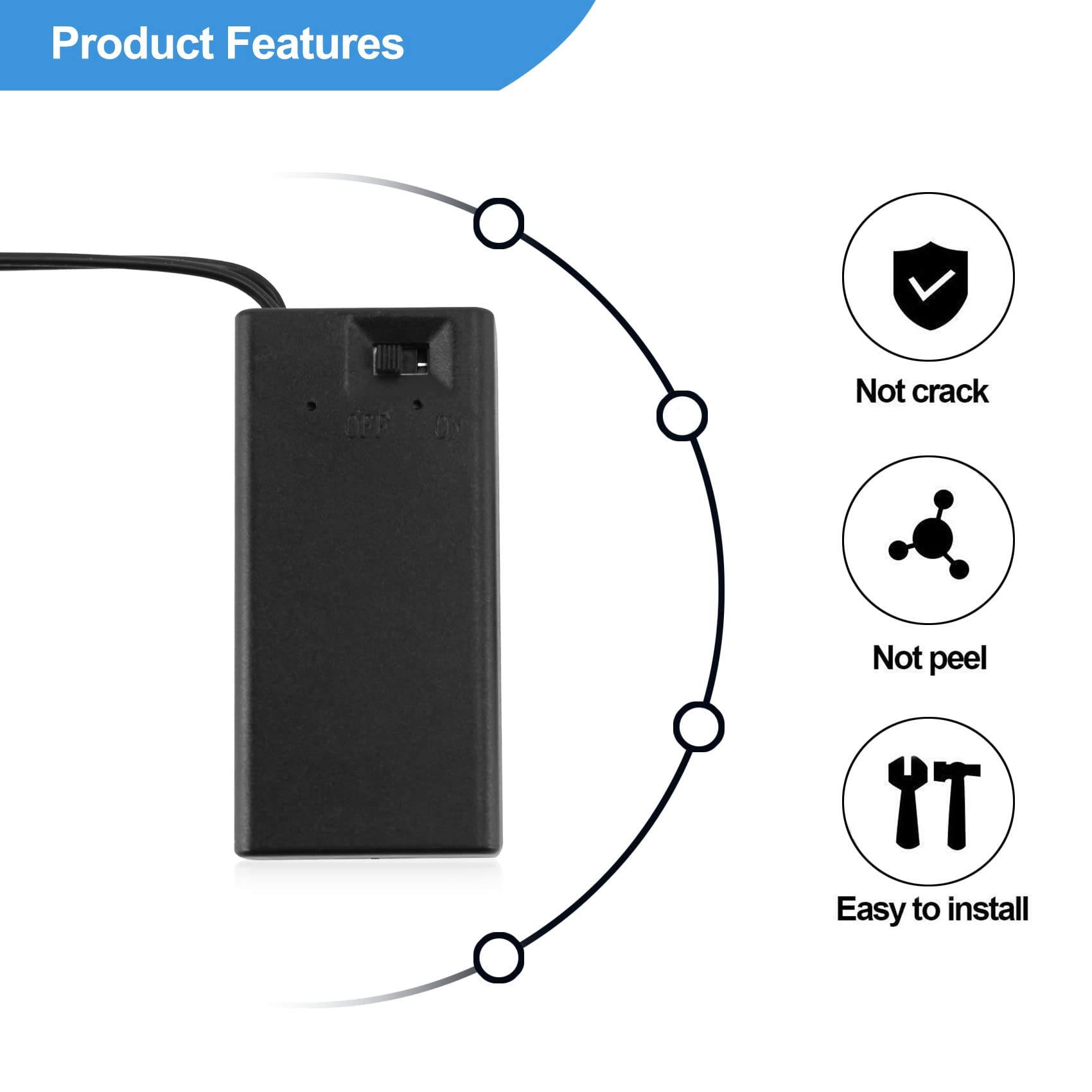 Pasuihcay DC 9V PP3 Battery Holder Box Case Wire Lead ON/Off Switch Cover + 2.1mm Plug