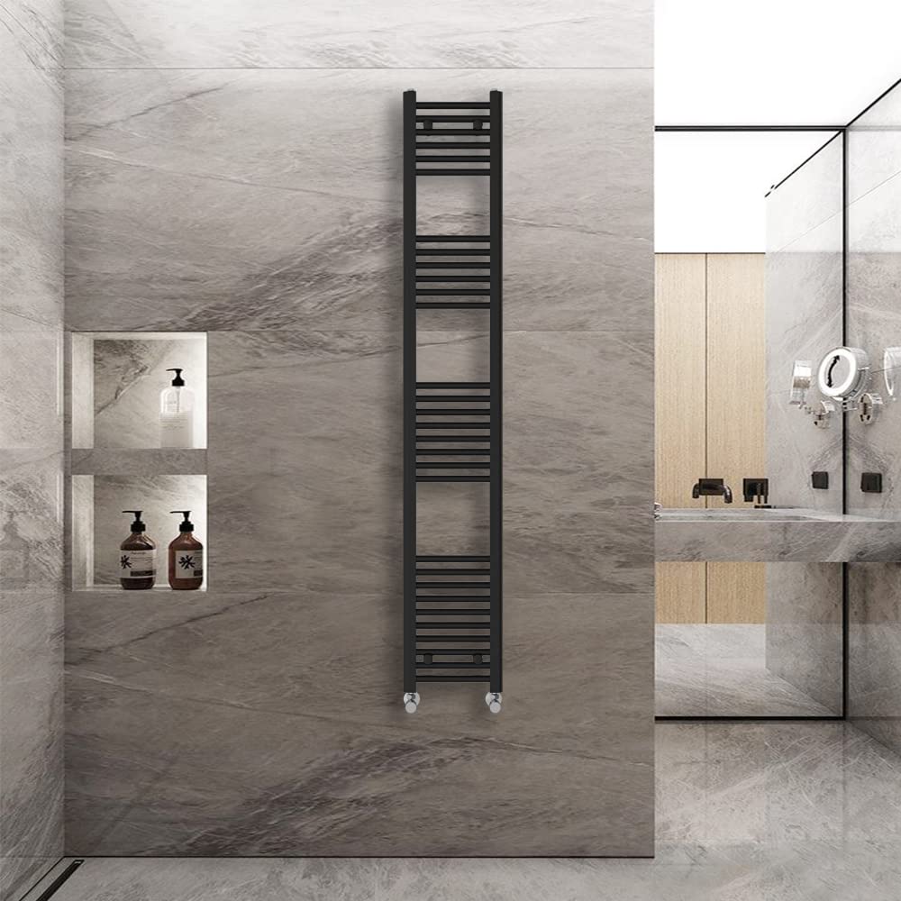 Warmehaus Straight Heated Towel Rail Radiator Ladder Black 1800x300mm Central Heating Radiators for Bathroom Kitchen