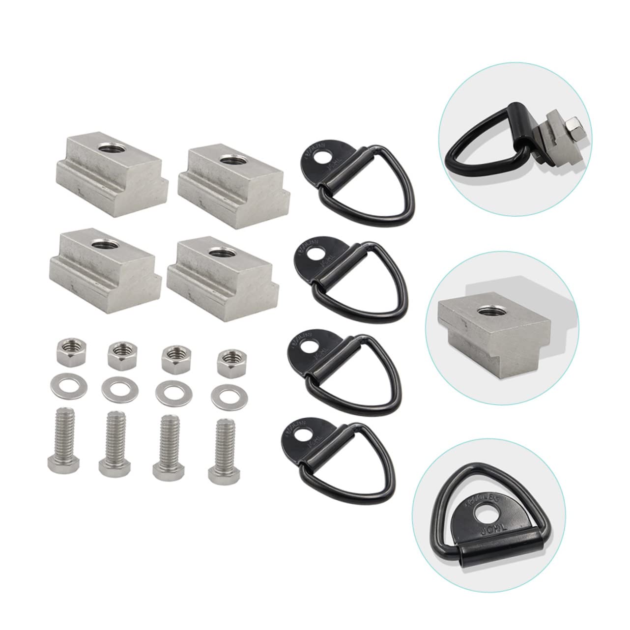 SOLUSTRE Zurrösen mit 3/8-16 Gewinde 4 Stück aus Edelstahl und Kohlenstoffstahl für Anhänger T-nut Muttern Praktische Verzurranker Geeignet für Anhänger und Pickups für Lkw Ladeflächen