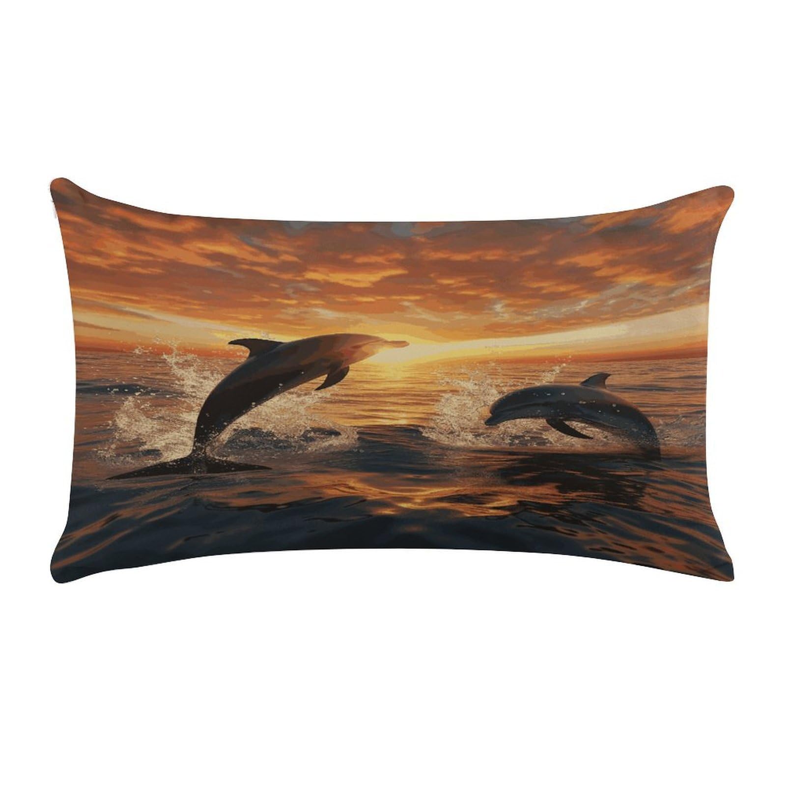 Dolphins Jumping Out of The Water at Sunset Pillow Cover Super Soft Pillowcase Luxury Cozy Fuzzy Velvet Pillow Shams Breathable Standard Pillow Cases with Zipper Wrinkle-Free Pillow Cover 12 "×20 "