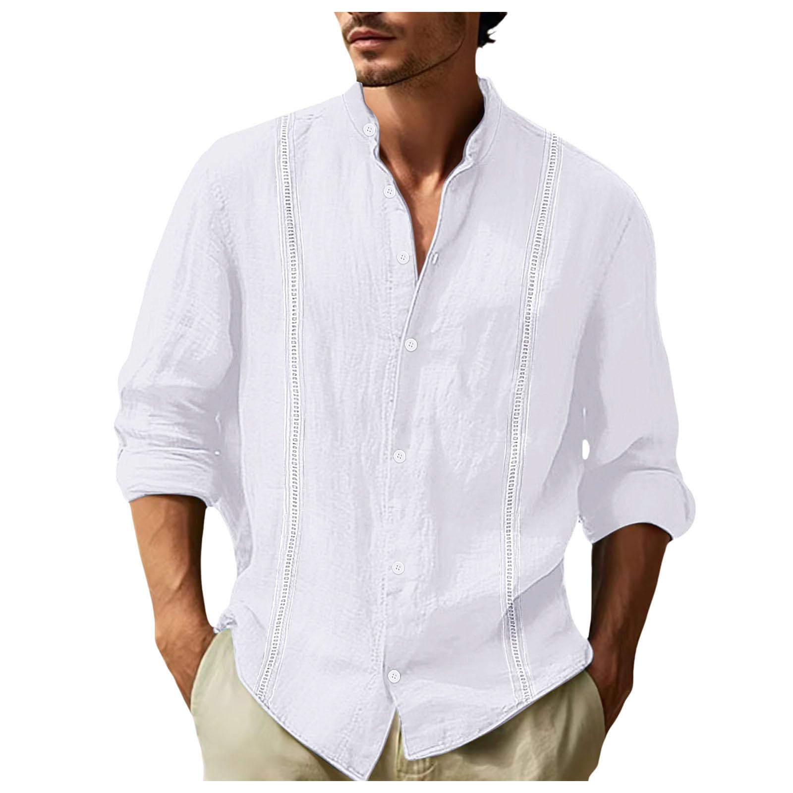 Mens Casual Button Down Shirts Long Sleeve Untucked Shirts Regular Fit Linen Shirt Lightweight Shirt Men Tops
