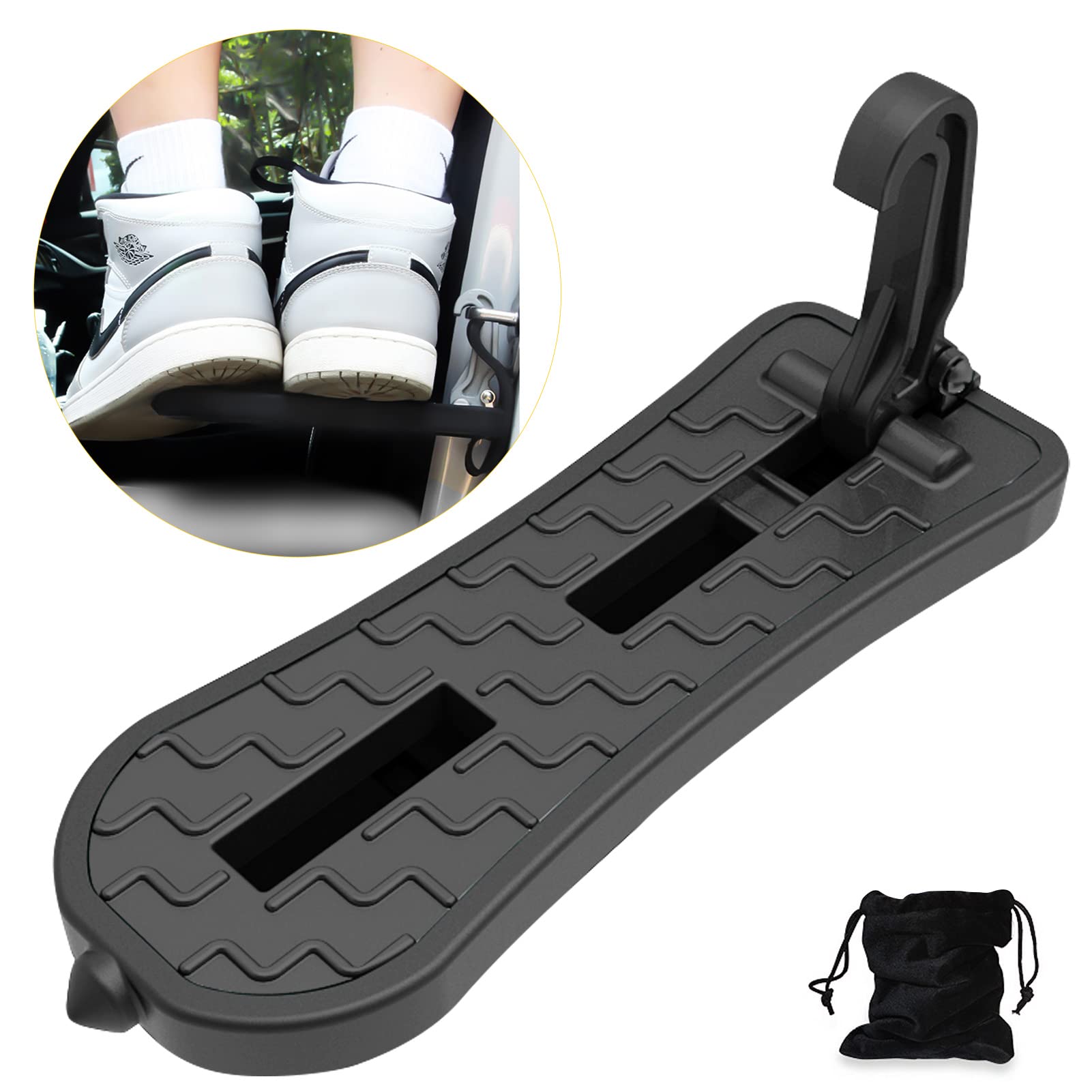 Pedal dobrável para Porta de Carro, Alargado Degraus e Escadas para Caravanas Forma de U Pedal Multifuncional Pedal de la Puerta con Martelo de Segurança para SUV, RV (21.5cm, Negro)