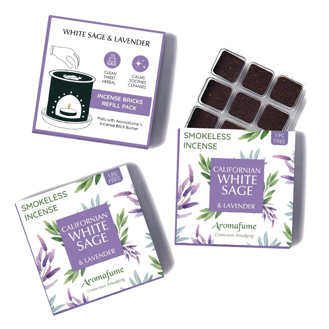 White Sage & Lavender Incense bricks (3 x 9 Bricks each) by Aromafume - Salvia Apiana & Lavender Extracts. Deepens Relaxation, Grounding, and Protection. Low Smoke, Non Toxic