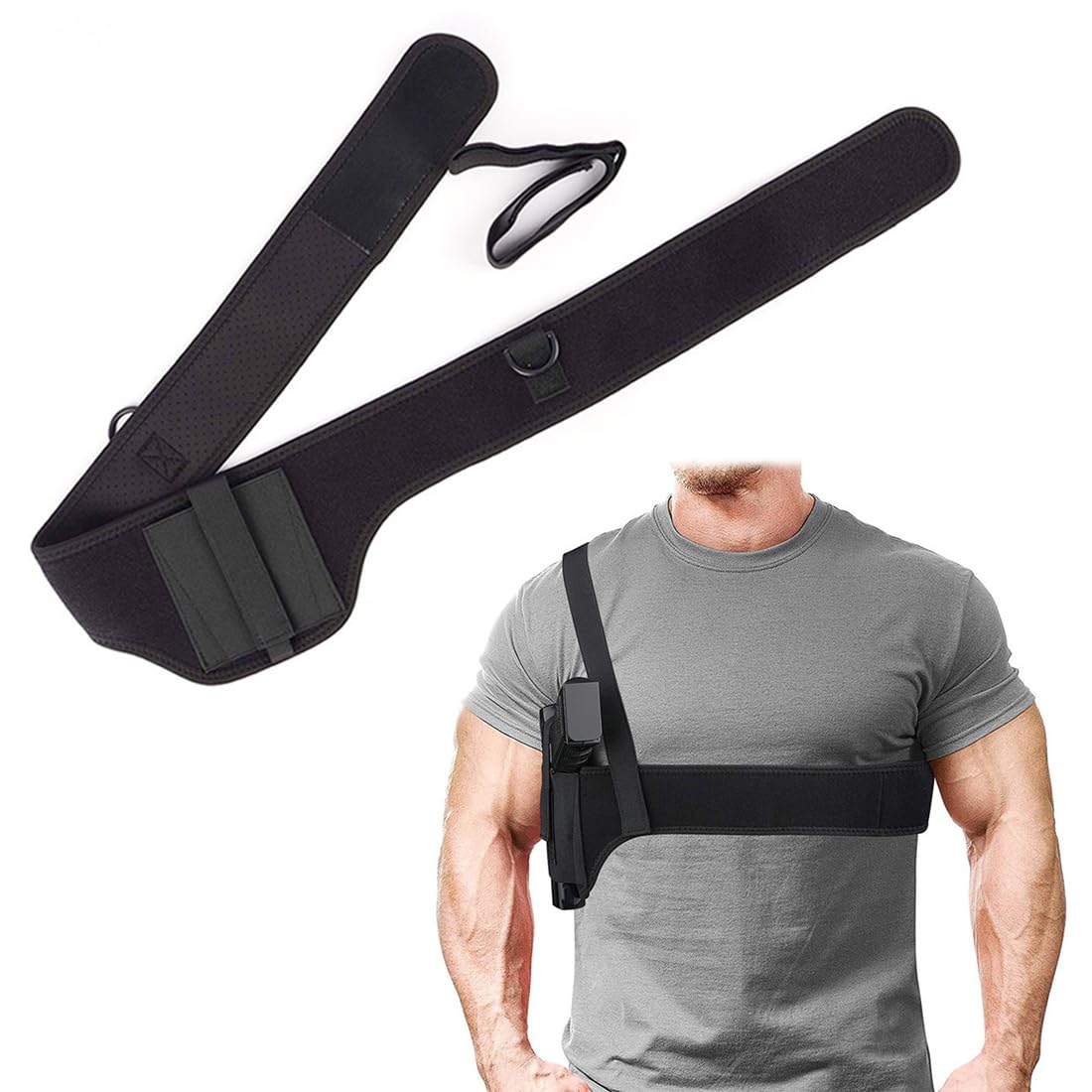 Holster D'épaule Combat Tactique MFH - Poche Magazine Gauche - Airsoft/Tir - Noir