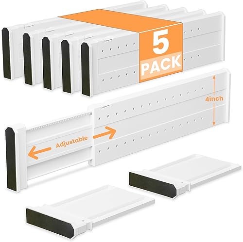 Miniatura 11 de REBECAT Paquete de 5 separadores de cajones para ropa, separadores de cajones ajustables de 4 pulgadas de alto expandibles de 11 a 17 pulgadas para