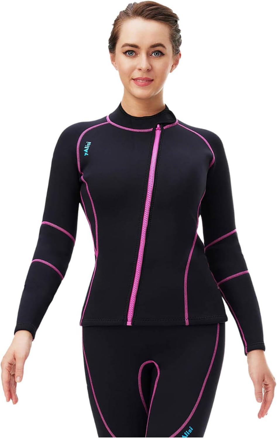 Women 3mm Neoprene Wetsuit Zipper Stretchy Shirt Long Sleeve Anti-Cold Diving Tops Summer Beachwear Black Small