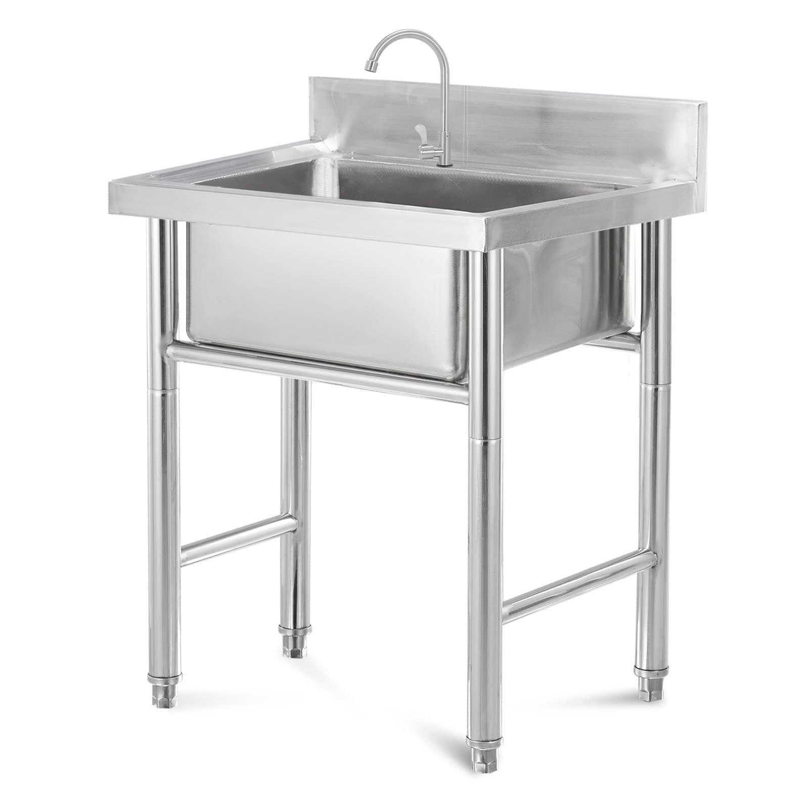 YADZISW Utility Kitchen Sink Single Bowl Commercial Stainless Steel Sinks with Faucets Free Standing, Prep Washing Hand Basin for Indoor Outdoor, Laundry Room