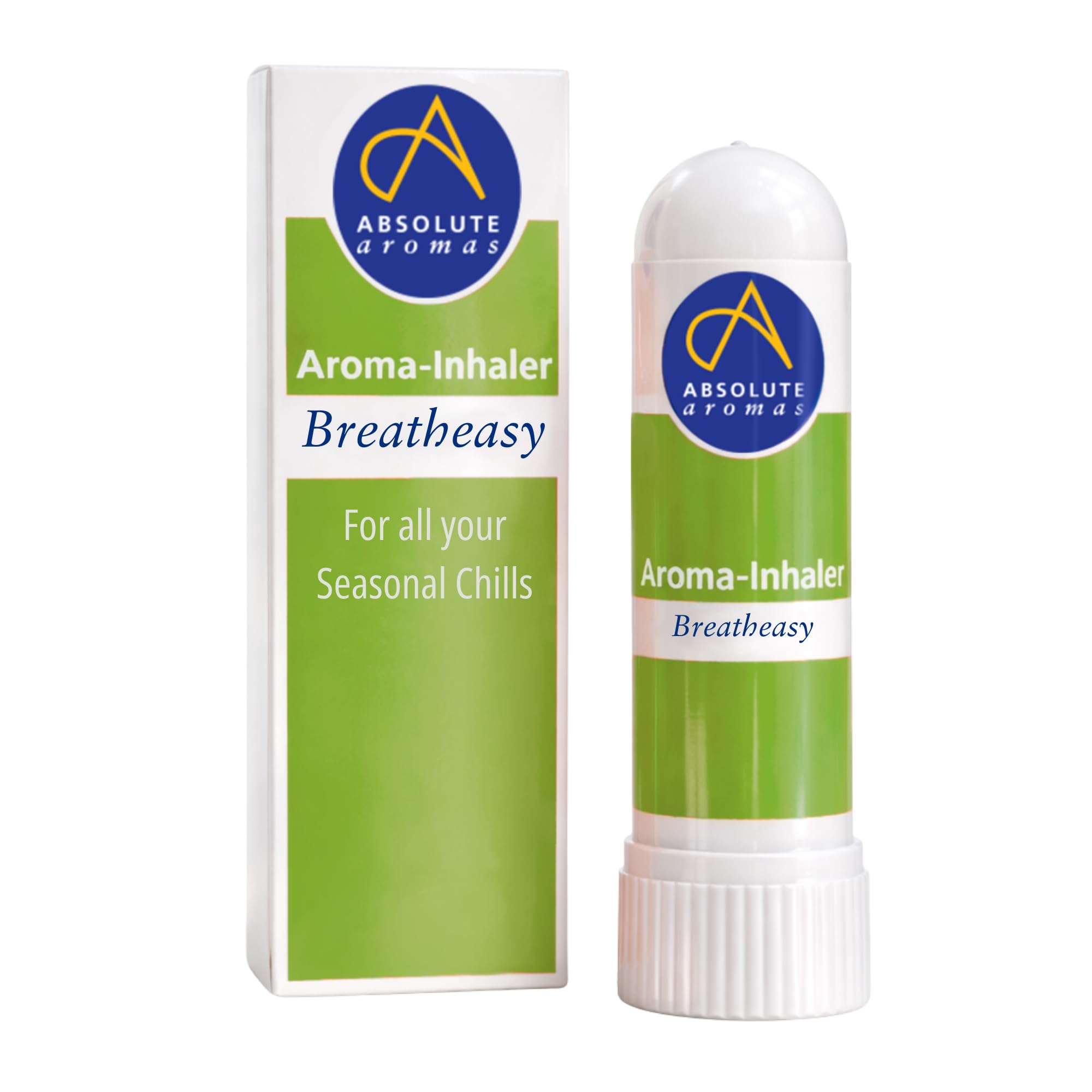 Absolute Aromas Breatheasy Aroma Inhaler with 100% Pure, Natural Essential Oils - Eucalyptus, Tea Tree, Cajeput and Ravensara - Instant Congestion Relief for All Your Chills.