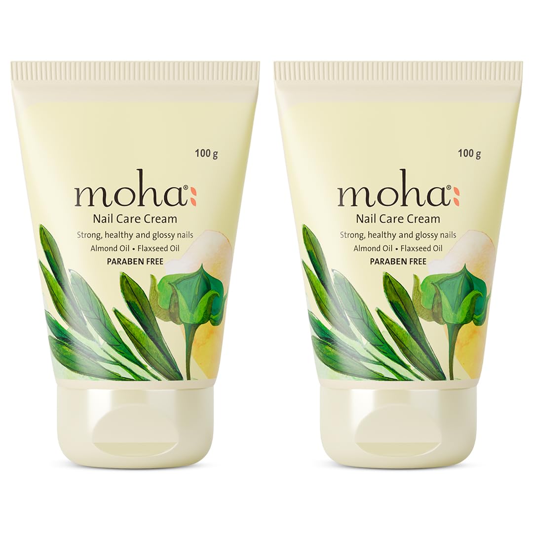 Moha Ayurvedic Nail Care Cream with Almond & Flax Seed Oil for Strong, Healthy & Glossy Nails | Non-Greasy Cream for Nail Growth, Strengthening & Cuticle Softener | Deep Hydrating & Nourishing to Prevent Brittleness, Dryness & Damaged Nails | Herbal Nail Ointment for Men & Women—100 GM (Pack of 2)