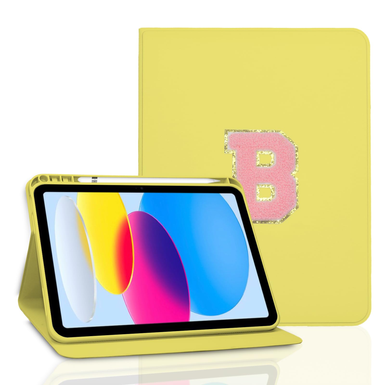 TopPerfekt Case for iPad 11th (A16) 11-inch 2025 / iPad 10th Generation 10.9-inch 2022, Initial Chenille Letter Suture, Cute Case with Auto Sleep/Wake