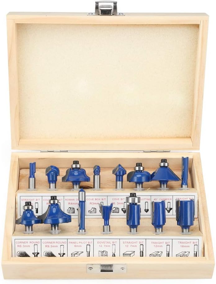 Durable 15pcs Milling Cutter Machine Tools Set Router Bit Wrench For Electric Hand Trimmer Wood Cutter Carbide Shank Woodworking Tool