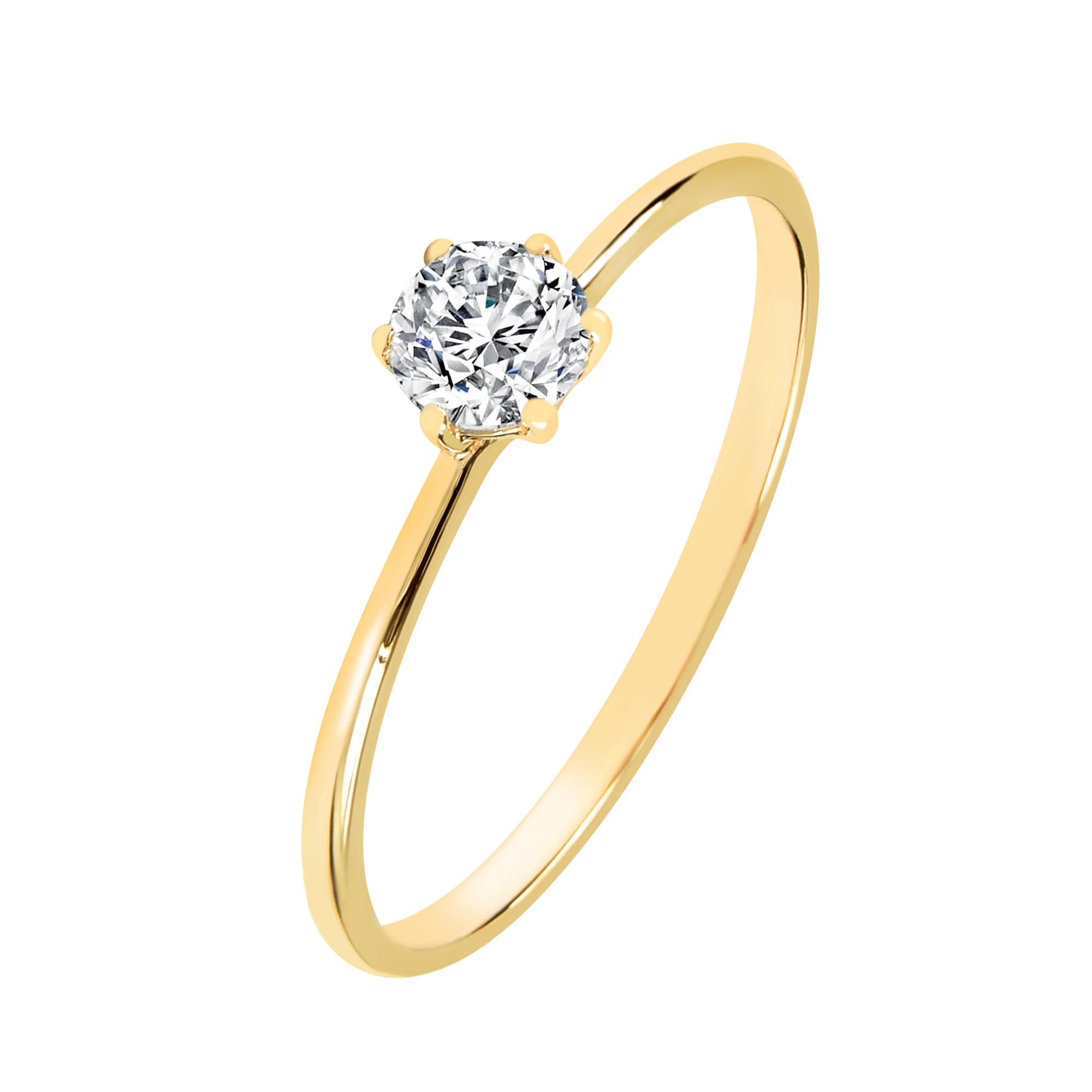 DOOSTI Antragsring, Verlobungsring, Solitärring, Vorsteckring, engagement ring aus 585/- Gelbgold mit einem hochwertigen Moissanite Stein 0,25 ct. (4 mm Durchmesser)