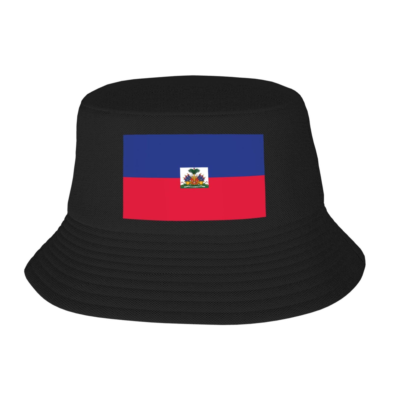 Haitian Flag Adult Bucket Hat - UV Protection, Suitable for Outdoor Fishing Hiking Beach Vacation Black