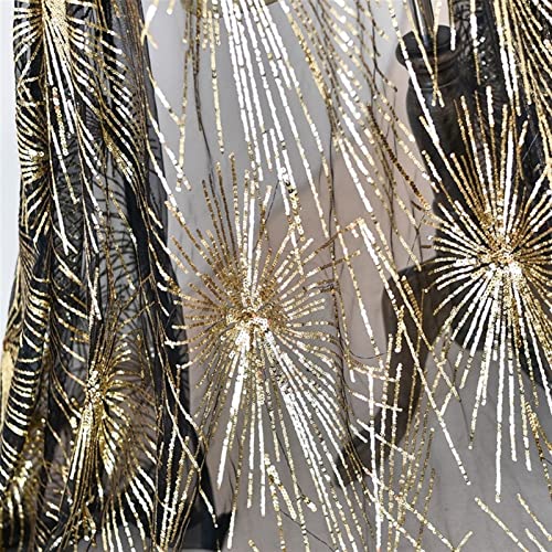 Tela de encaje de lentejuelas doradas bordadas, elegante material de vestido de novia, tul de malla de costura para decoraciones de fiestas y proyectos de manualidades