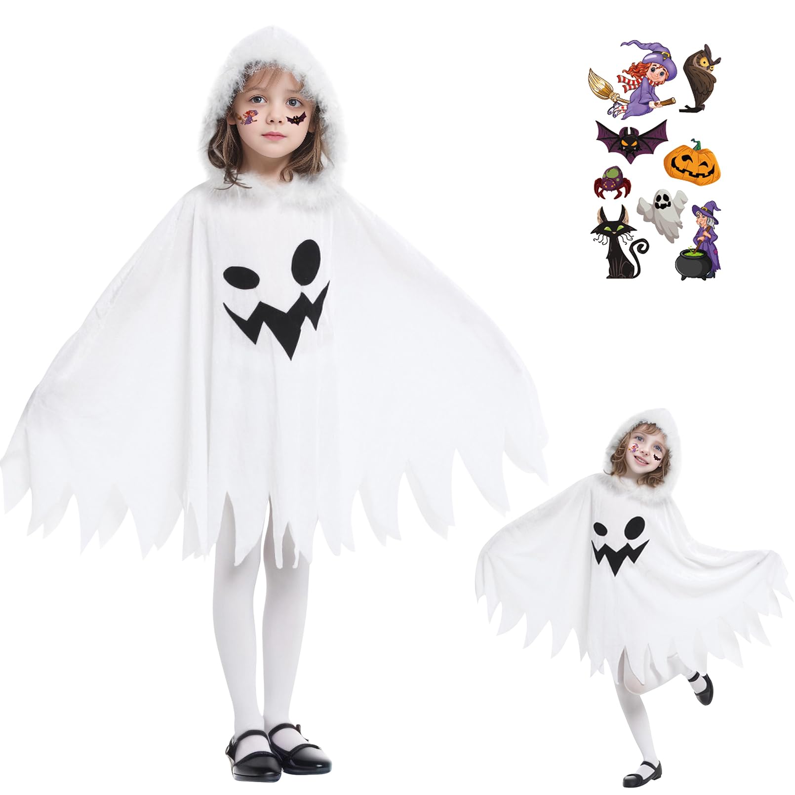 Jimall Cloudkids Girls Ghost Halloween Costume Hooded Cape