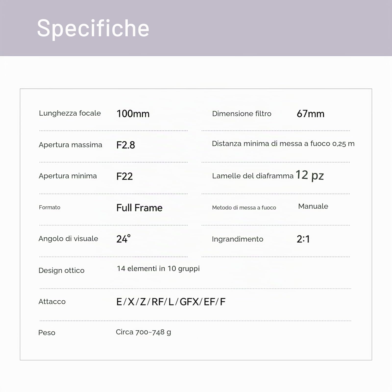 TTARTISAN 100mm F2.8 Macro 2X Obiettivo della Fotocamera per Nikon Z Mount Full Frame Messa a Fuoco Manuale Lens per Fotografia in Miniatura