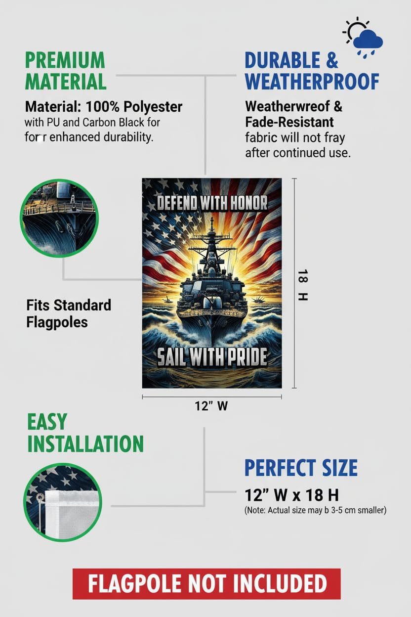 US Navy Garden Flag 12x18 Inch - Double Sided Patriotic Battleship Decor for Outdoor & Indoor, Weather Resistant for Veterans & Military Families - Image 2