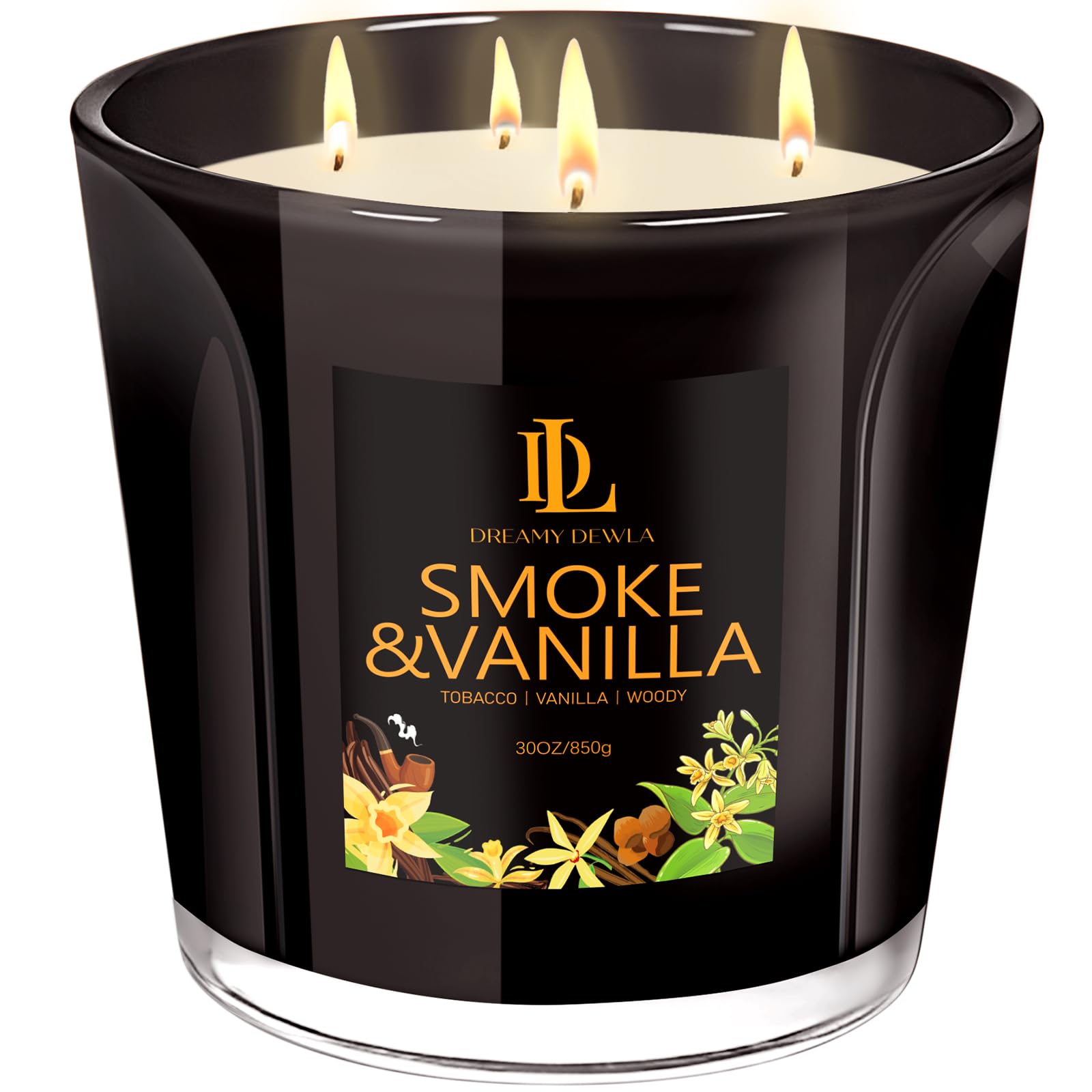 Photo 1 of & Vanilla Scented Candle, Large 30oz Natural Soy Candles, 4-Wick 80 Hour Burn Time, Masculine Candle - Home Fragrance Candles Housewarming Gift for Men