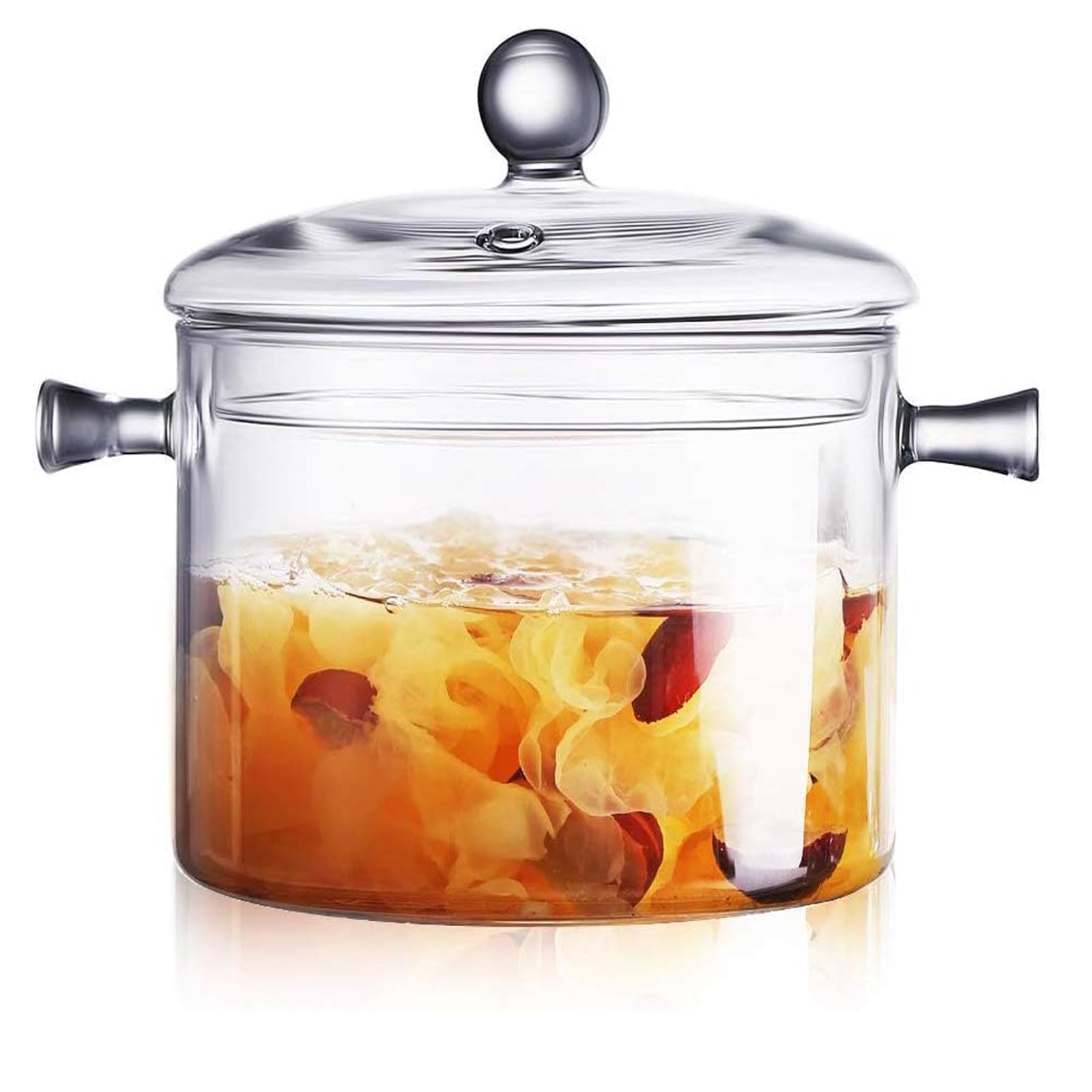 1900ml Glass Saucepan with Cover, Stovetop Cooking Pot and Pan with Lid and Handle Simmer Pot Clear Soup Pot, High Borosilicate Glass Cookware