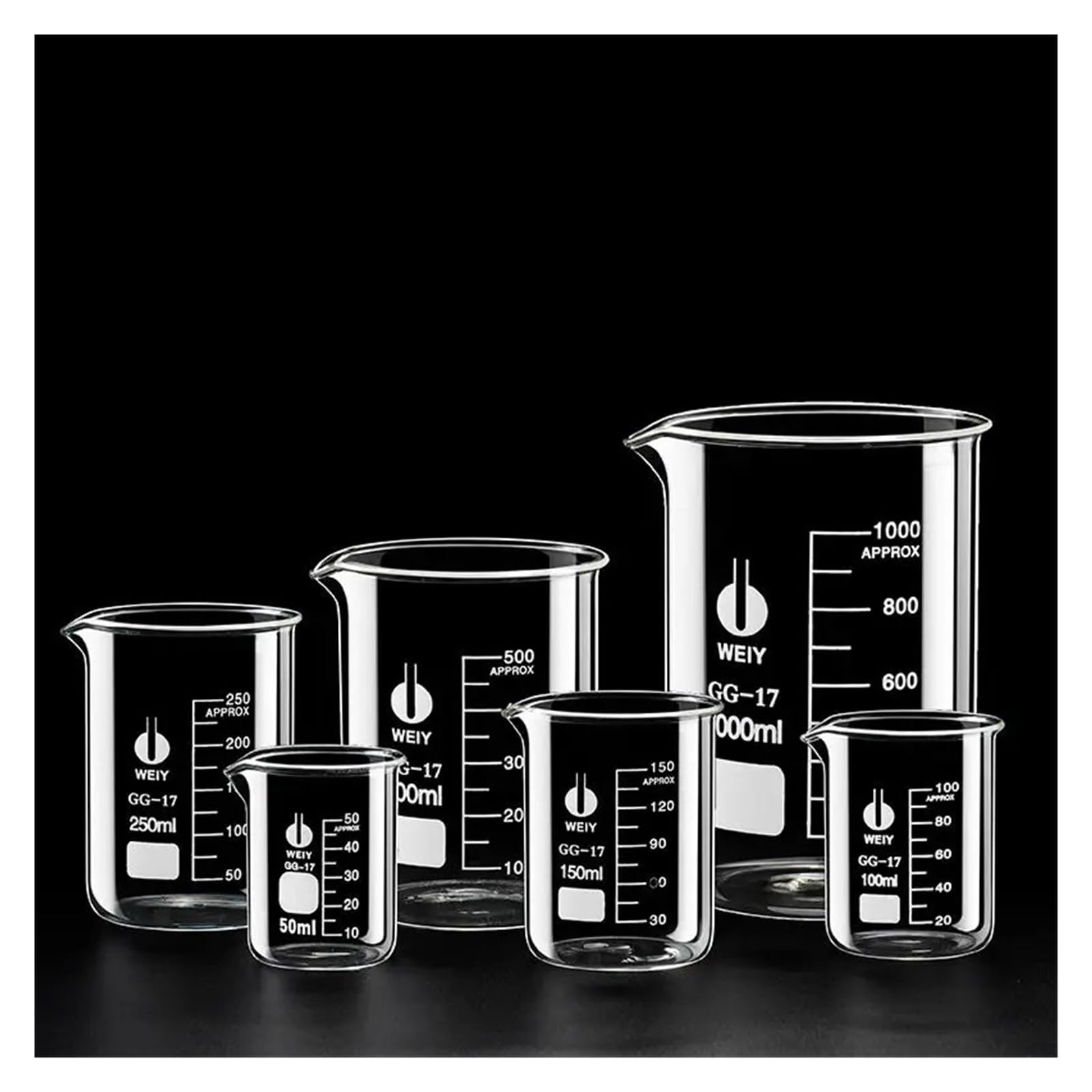 Becher trasparente con scala da 50, 100, 250, 500, 1000 ml, misurino in vetro resistente alle alte temperature for laboratorio chimico(250ml 2pcs)