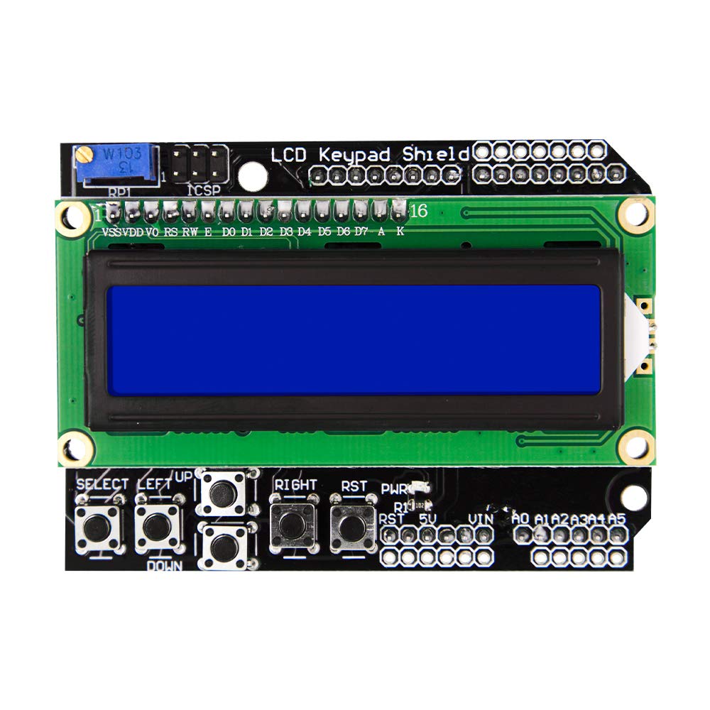 ShillehTek LCD1602 16x2 Keypad Shield – Blue Backlight LCD Display for Arduino, Raspberry Pi, Microcontrollers, DIY Electronics, Robotics, STEM Projects