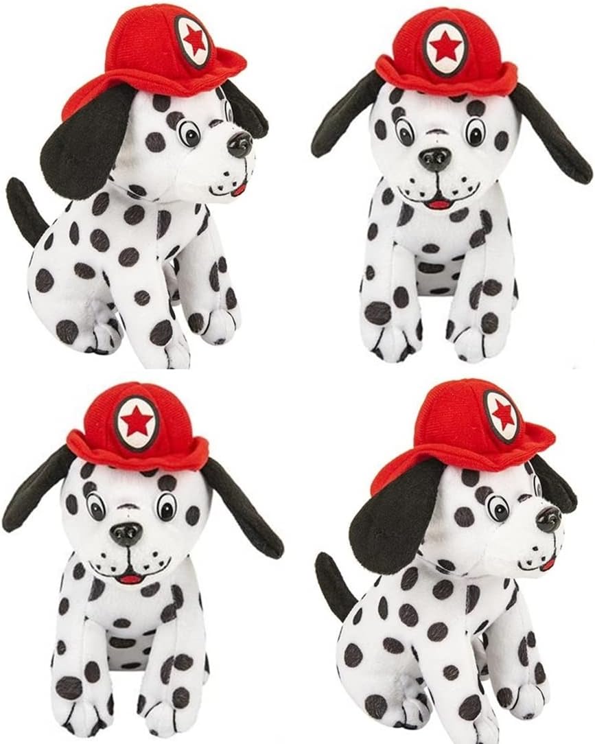 Plush Dalmation Firefighter Dogs with Fire Hat | 12 Pc | 7 Inch Stuffed Animals