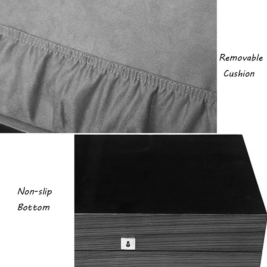 Caja de reloj de madera con tapa de vidrio para 12 relojes Caja de almacenamiento de joyería de lujo Bandeja de pulsera con 12 almohadas de almacenamiento extraíbles y hebilla de metal con cerradura
