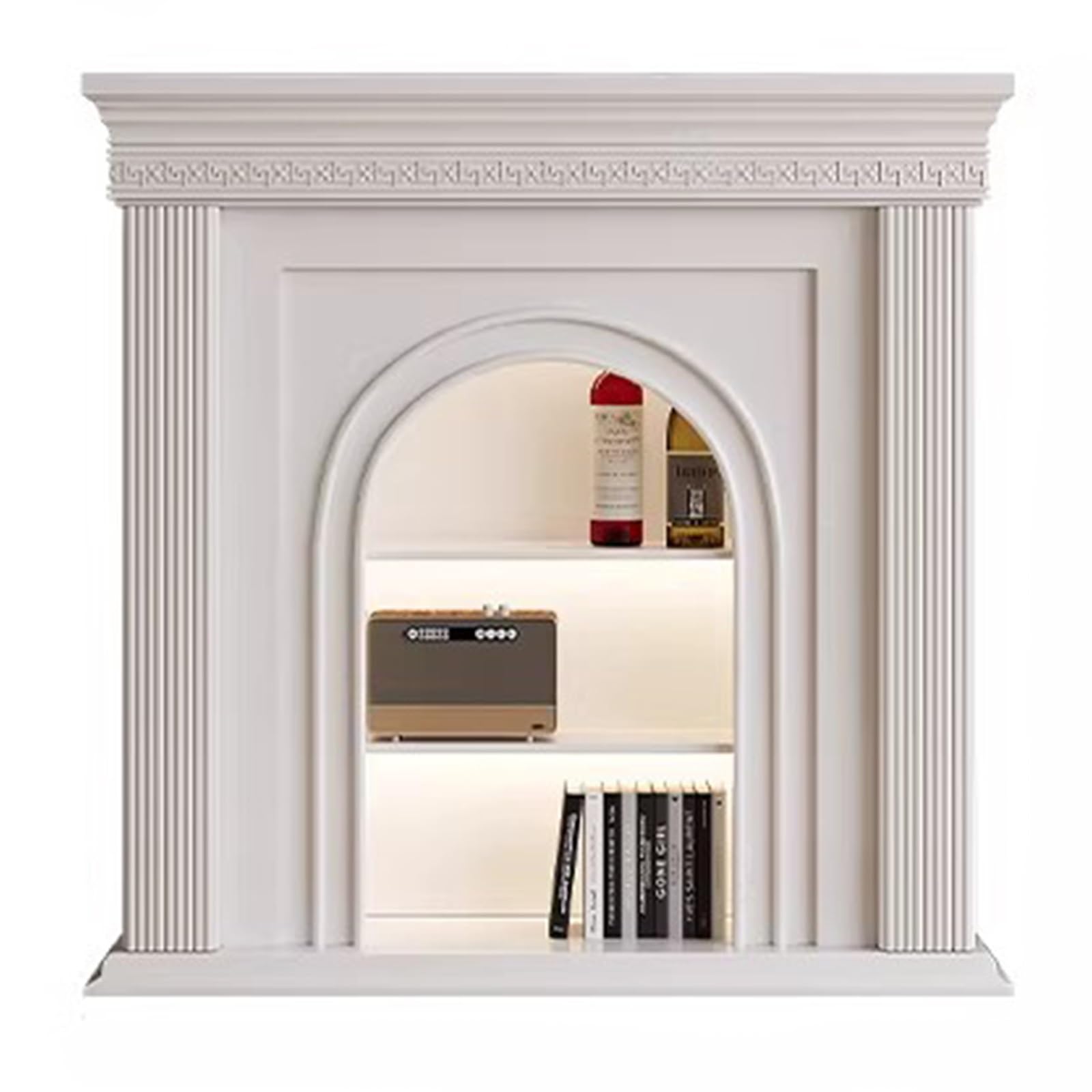 Mantels Surrounds Fireplace Mantel Cabinet Vintage Wooden Accent Storage Decorative Shelved Decorated Frame(White,Small)