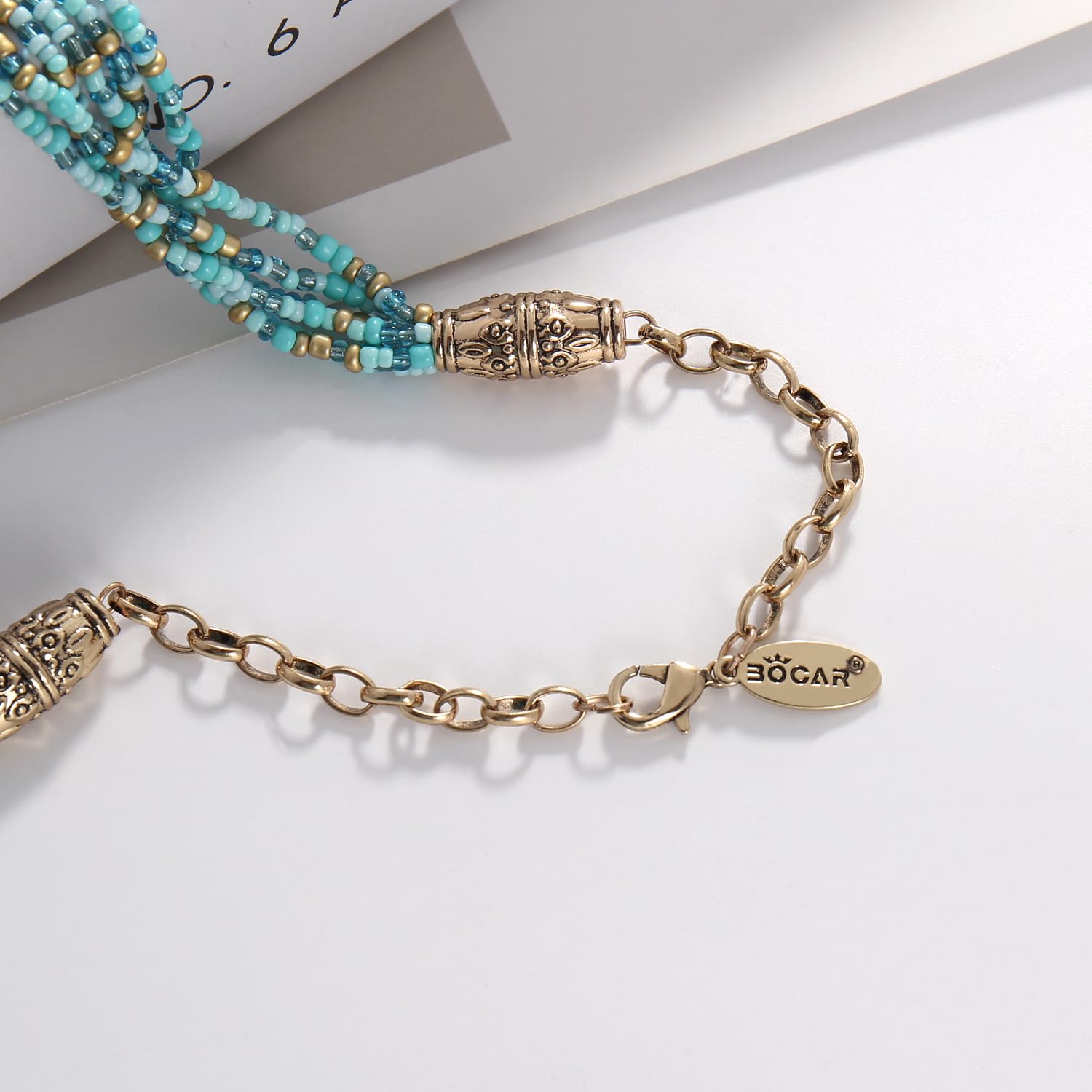 Bocar Collana lunga multistrato donna perline mano collana Chian regalo (NK-10349)