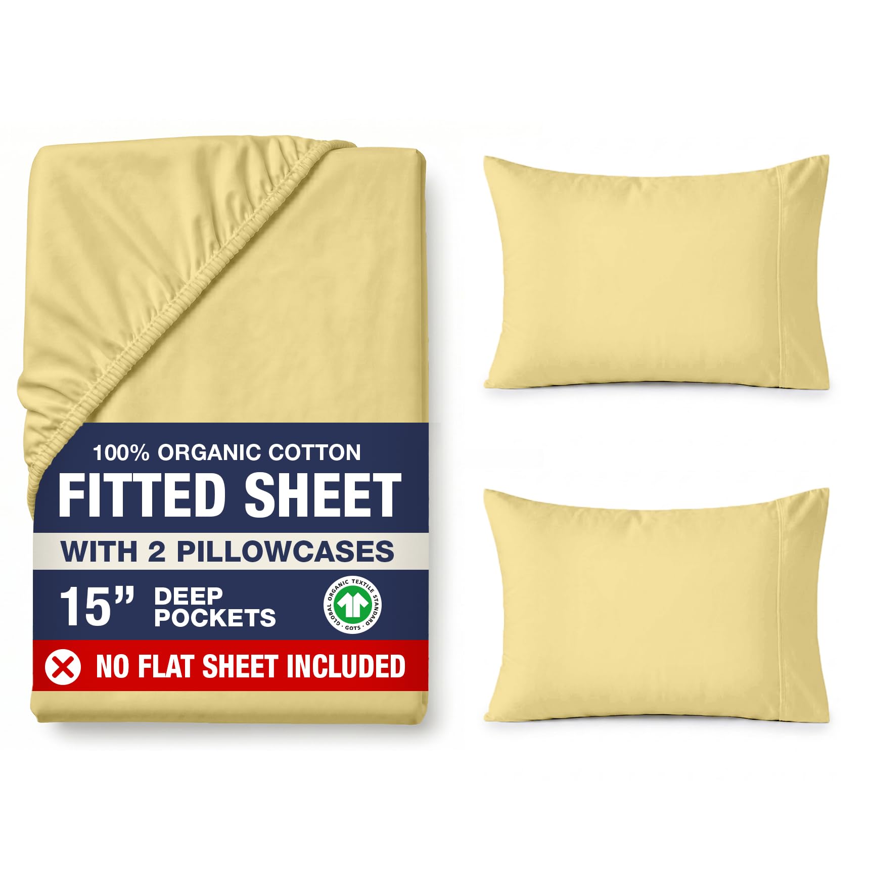 LANE LINEN King Fitted Sheet – Organic Cotton, Soft & Lightweight, 35cm Extra Deep Pocket with 2 Pillowcases, Snug Fit Bottom Sheet - Cocoon — image 1