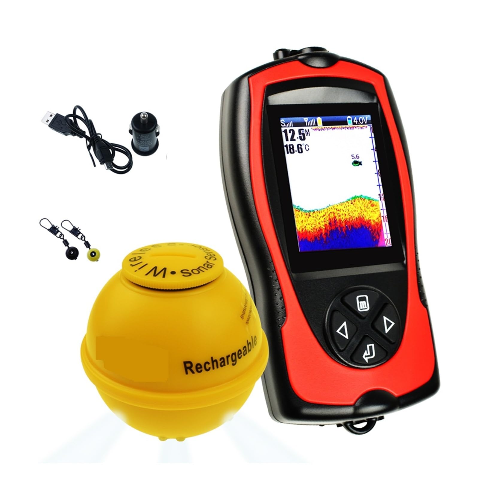 Ecoscandaglio Fish Finder Sensore wireless ricaricabile con profondità dell'acqua 45M,Alta definizione