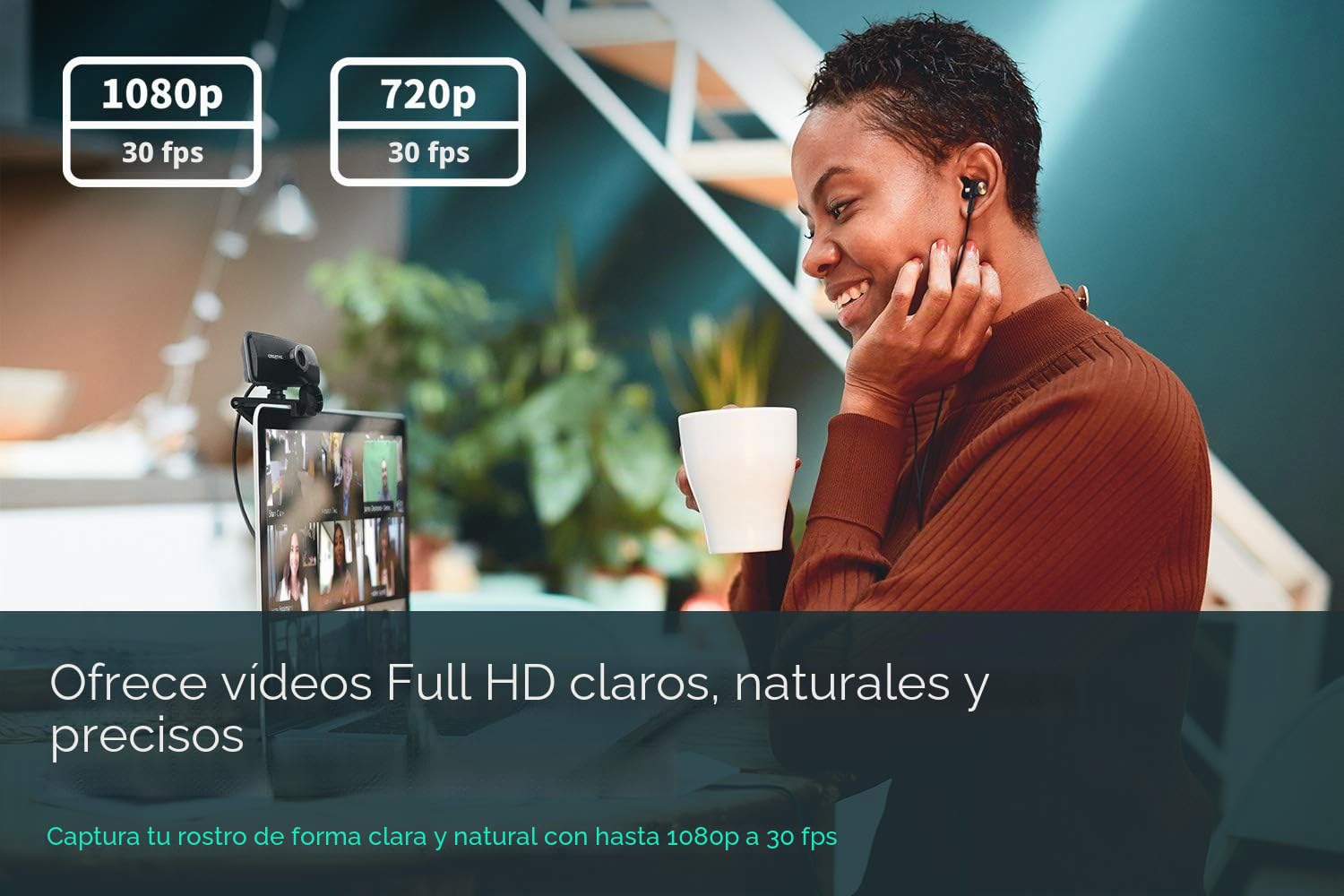 Creative Live! Cam Sync 1080p webcam USB full HD, gran angular, micro integrado, cubre-objetivo para proteger privacidad, montaje para trípode, videollamada high-res, grabación y streaming para PC/Mac