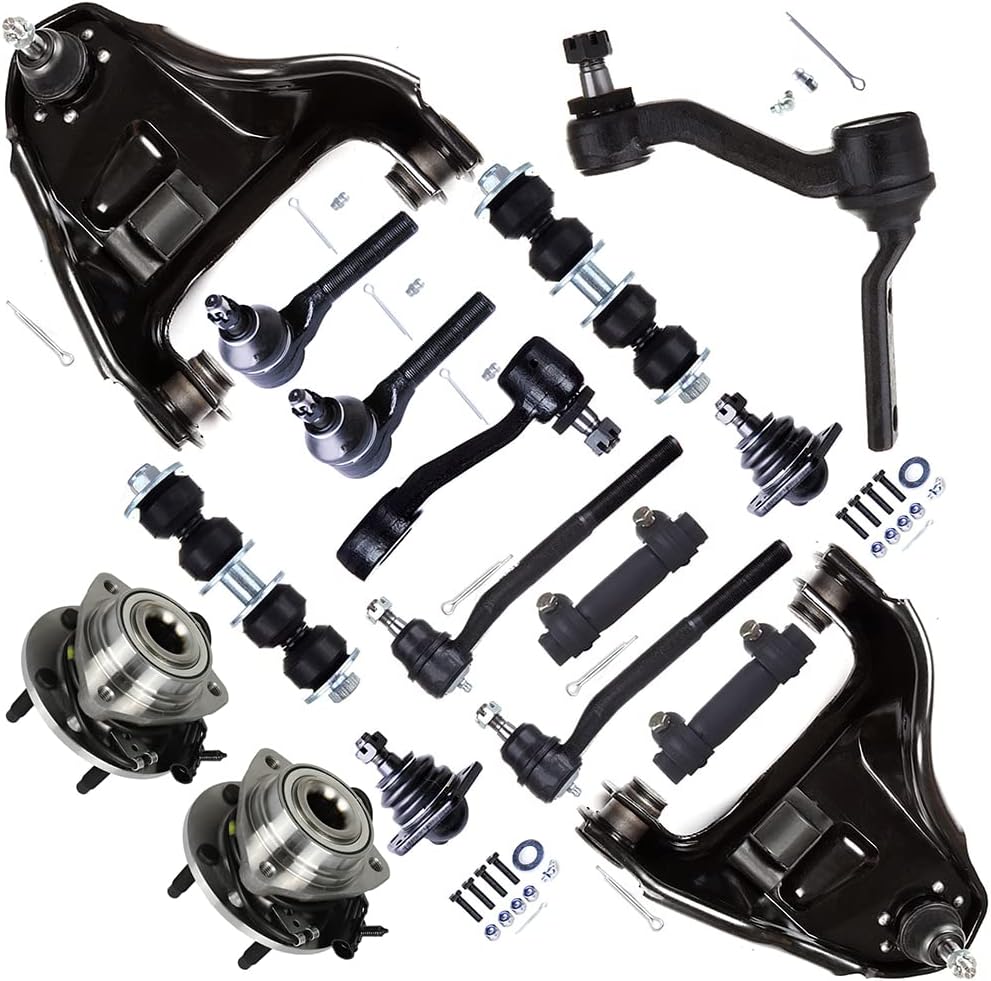 SCITOO 16-PC SET Suspension Kit For Chevy Blazer S10 For GMC Jimmy Sonoma For Isuzu Hombre For Oldsmobile Bravada Front Upper Control Arm Idler Arm Pitman Arm Tie Rod End Sway Bar Link Wheel Hub