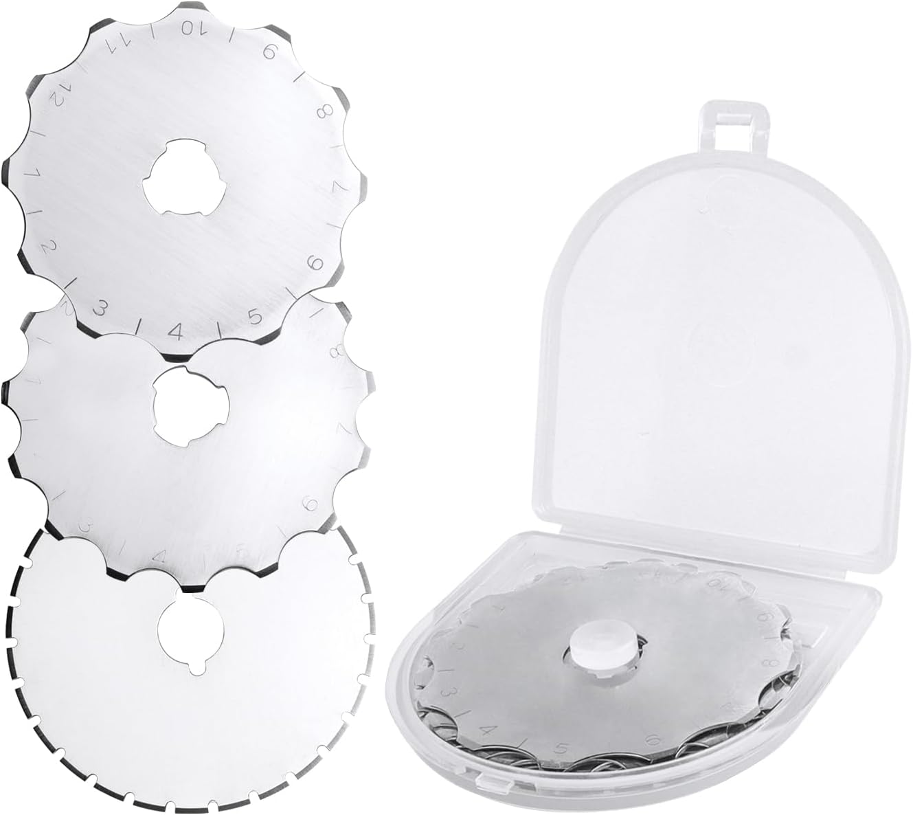 Mesee 9Pcs Crochet Edge Cutter Blades 45mm Perforating Rotary Cutting Blade 12/15/27 Tooth Skip Stitch Cutter Blades Rotary Replacement Rolling Blade for Cutting Quilting Sewing Fabric Leather Paper