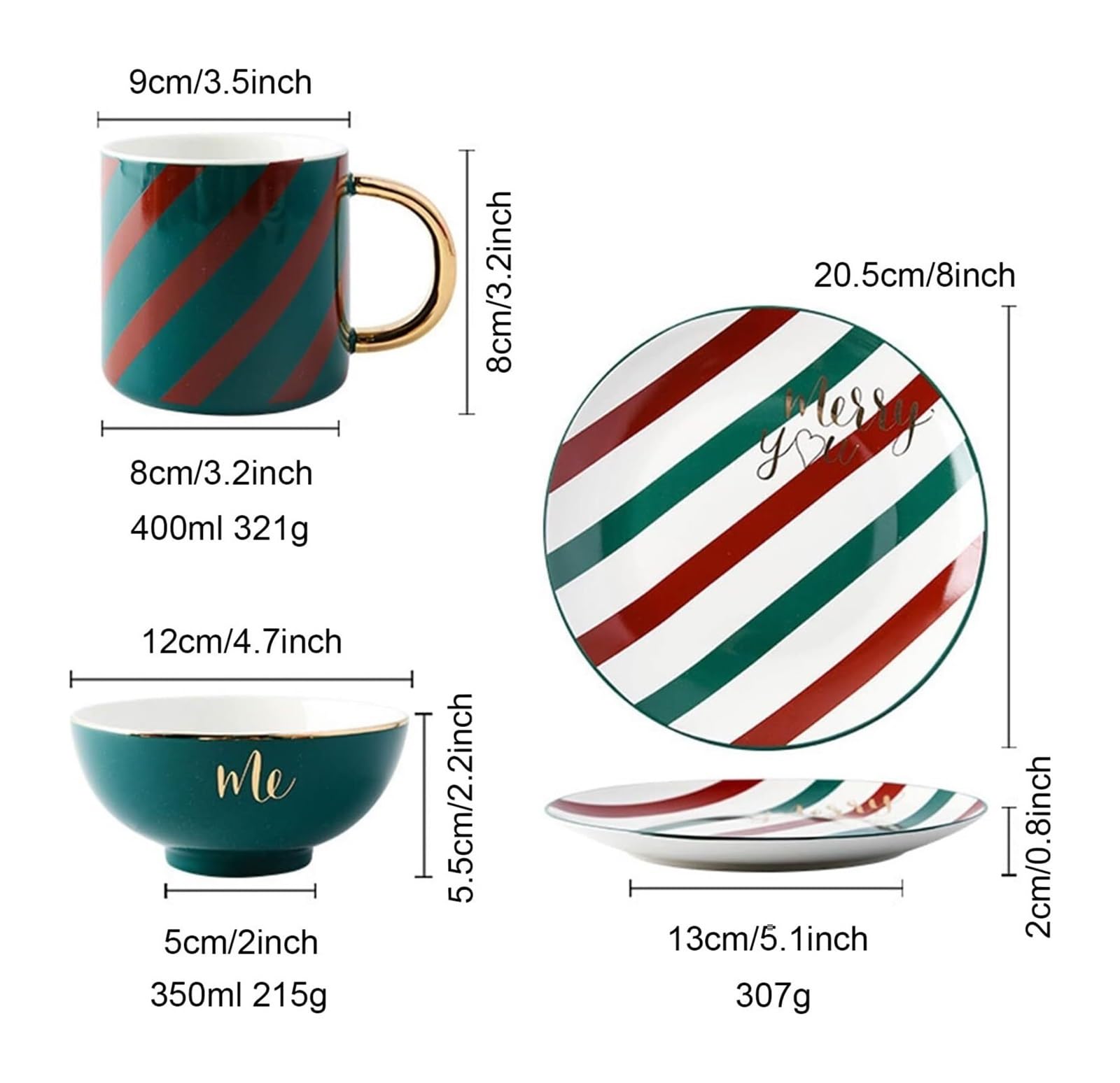 Zestawy naczyń porcelanowych, zestaw naczyń obiadowych, świąteczne naczynia stołowe z talerzami sałatkowymi, filiżankami i miskami, wyjątkowy prezent na Boże Narodzenie lub urodziny