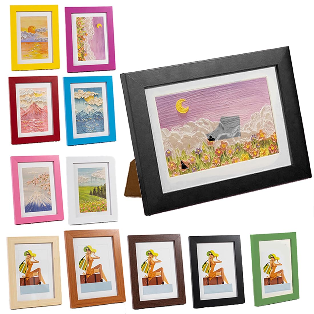Coloured Wooden 4X6 5X7 6X8 Classic Elegant DIY Poster Picture Photo Frames (Black, 5"x7")