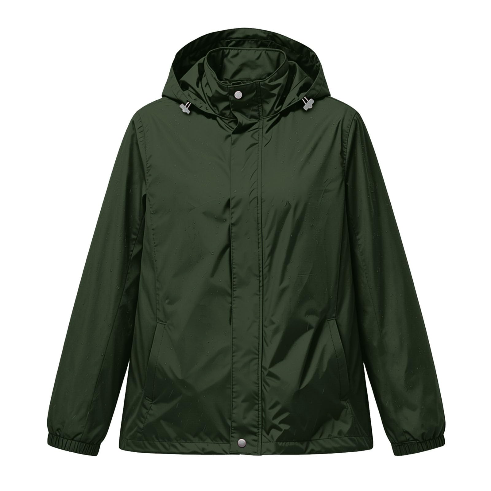 Chaqueta cortavientos ligera con capucha para mujer, ideal para actividades al aire libre. Abrigo informal liso con cremallera frontal, bolsillos delanteros y cierre ajustable.