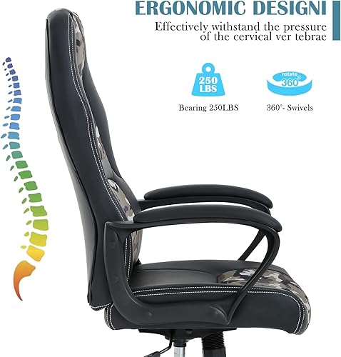 Miniatura 5 de Sillas de videojuegos para computadora, respaldo alto, silla de trabajo ergonómica de cuero con soporte lumbar y reposacabezas, silla de escritorio