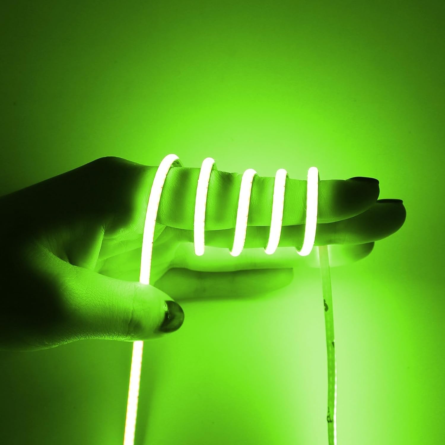 5m COB LED Strip Light, 12V Green Wide 5mm LED Strip Flexible Cuttable Ultra-Thin LED Lights, CRI>90 Uniform Dotless 400LEDs/m for Bedroom Home Kitchen Cabinet Decor (Power Supply Not Included) — image 1