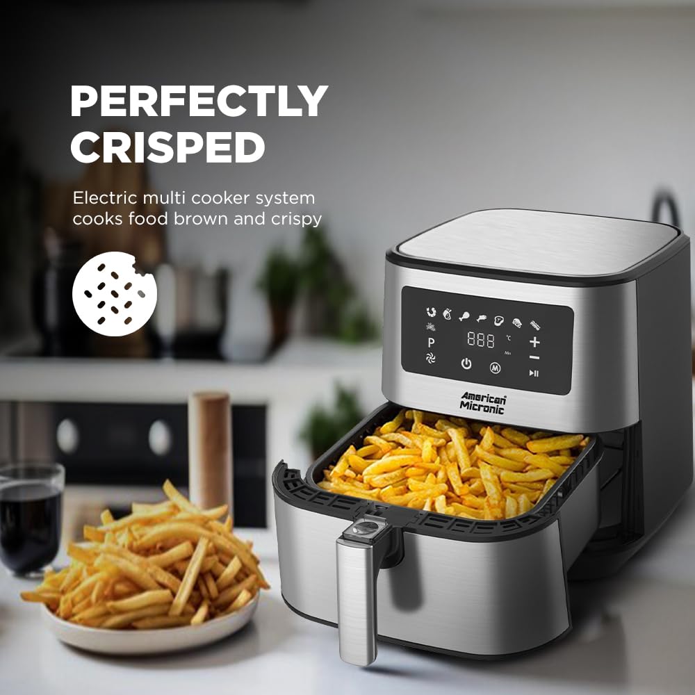 AMERICAN MICRONIC® 6.5 L Digital Air Fryer | 1700W TurboTunnel Fresh Air Technology | 200 °C Max Temp | 60-Min Timer | 8 One-Touch Preset Menus | Healthy Oil-Free Cooking 4