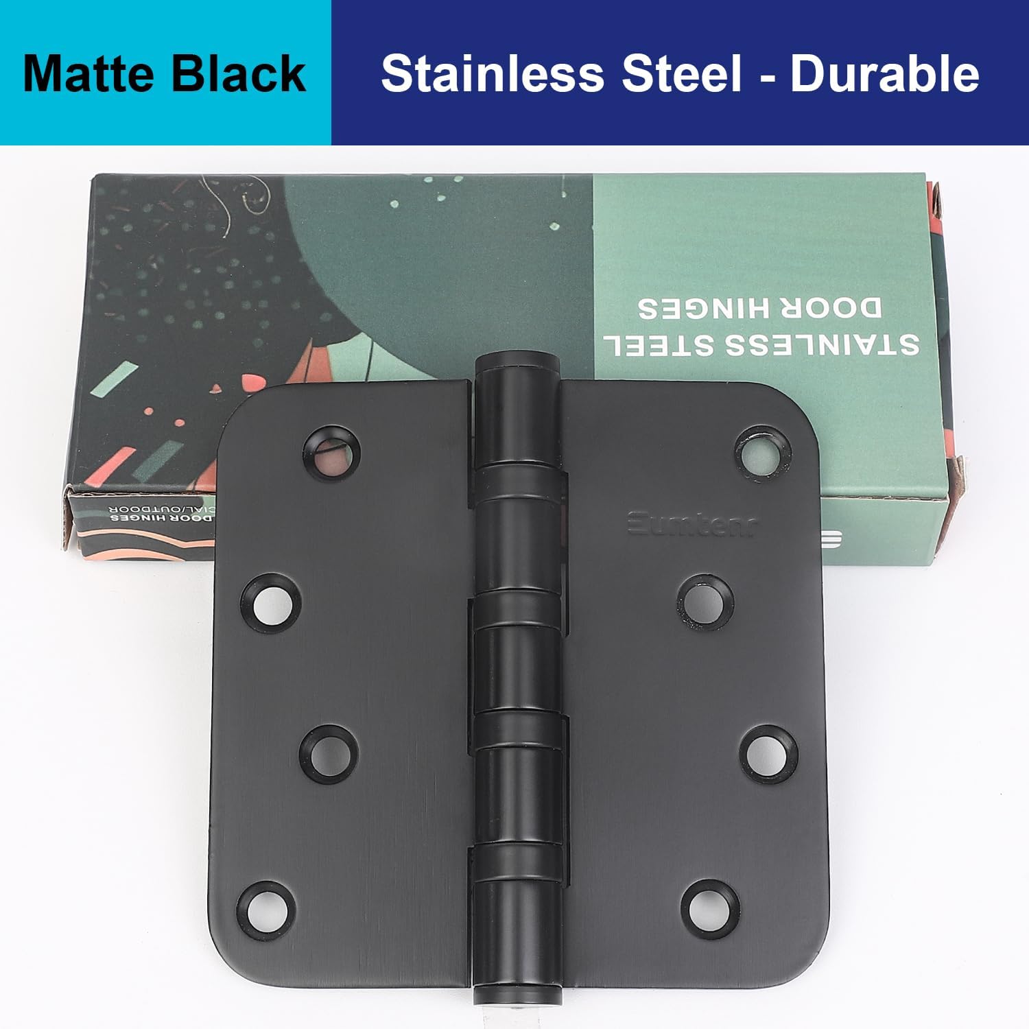 304 Stainless Steel 4" Door Hinges, Heavy Duty Ball Bearing Door Hinges 1/2'' Radius Corners for Exterior Interior Gate Swing Security Doors - Set of 2 Hinges (Matte Black)