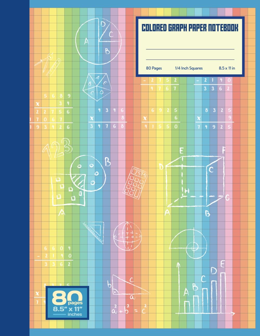 Colored Graph Paper Notebook |Quad ruled 4x4: ADHD Math Workbook for Middle and High School |80 Tinted Pages, 8.5 x 11 Inches.