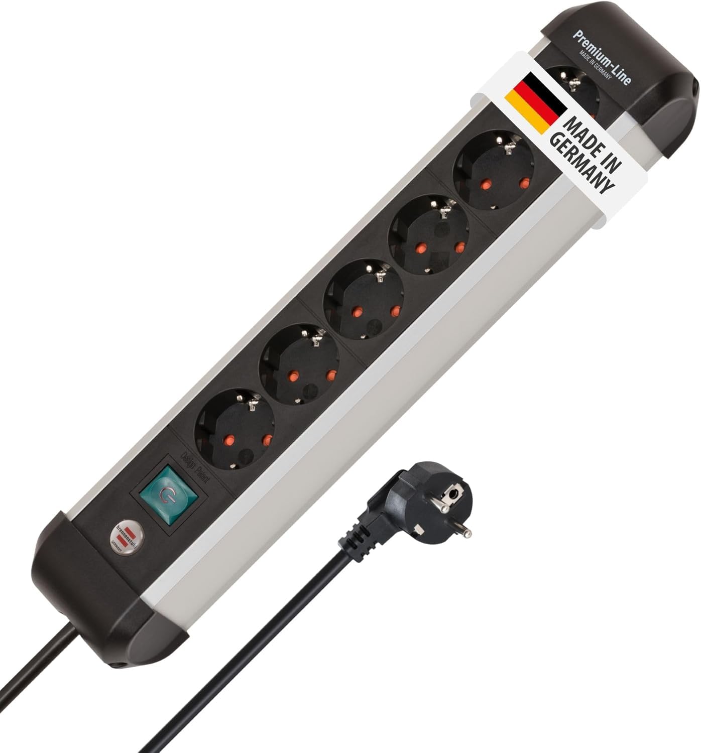Brennenstuhl Premium-Alu-Line Steckdosenleiste/Steckerleiste aus hochwertigem Aluminium, Mehrfachsteckdose mit Schalter und 3m Kabel (6-Fach Steckdosenleiste | 5 Stück)