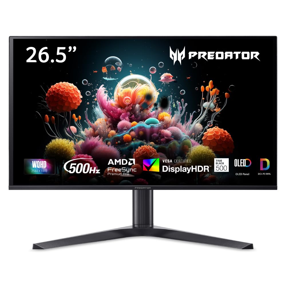 Acer Predator X (X27UF5bmiippruzx) 26,5" QHD Gaming Monitor 67,3 cm (26,5 Zoll), OLED, 500Hz, HDR1000, 2xHDMI(2.1) + 2xDP(1.4), Lautsprecher, Höhenver