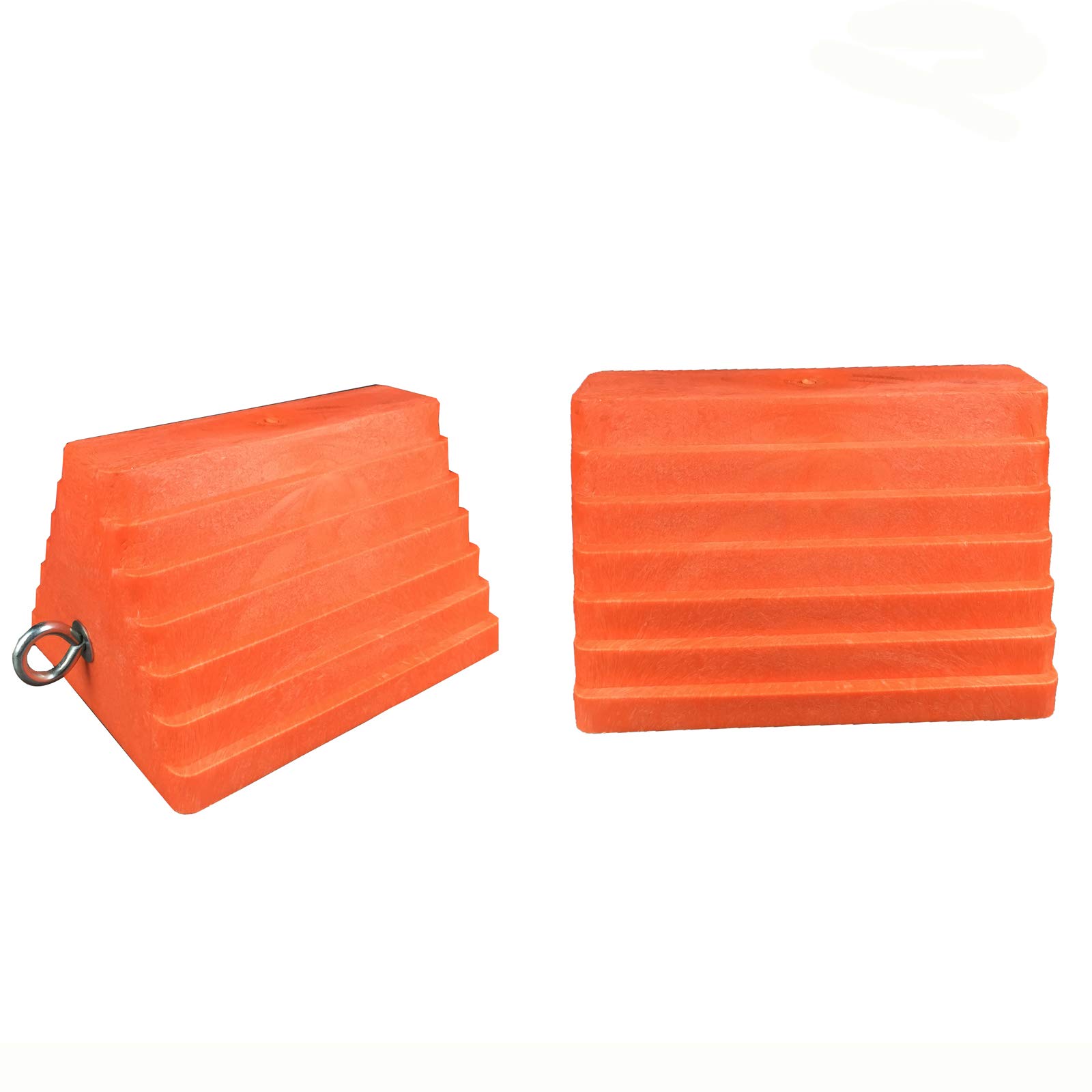 HOXWELL Premium RV Leveling Blocks Wheel Tire Chocks, Rubber Heavy Duty Vehicle Chocks with Eyebolt for Travel Trailers, Camper, Truck, Car and ATV 2 Pack Orange