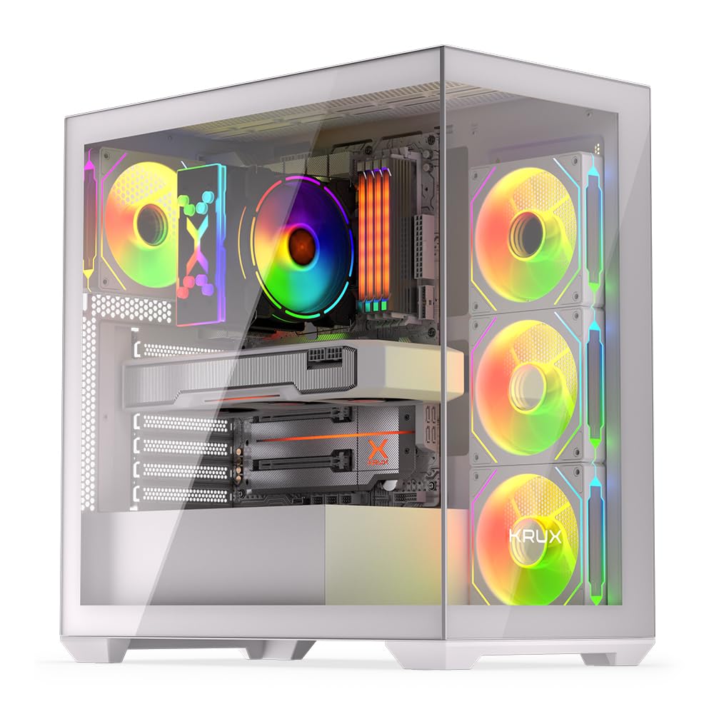 KRUX Exo White - Case per PC ATX/mATX, vetro temperato, 4X ARGB, bianco
