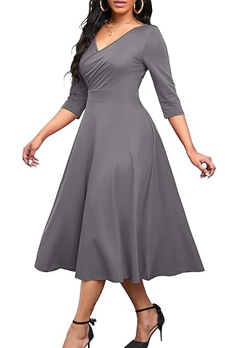 Nmoder Women's Casual Wrap Flared Midi Dress Wedding Guest Cocktail